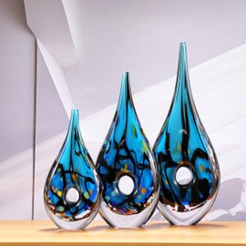 Luxury Lane Hand Blown Abstract Hollow Blue Tear Drop Sommerso Art Glass Sculpture for Home Decor 11.5 inch Tall Centerpiece Table Decoration