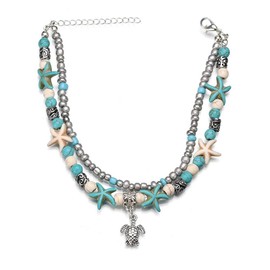 Fuqimanman2020 Layered Turtle Conch Shell Anklet Bracelets for Women Boho Nature Shell Bead Adjustable Anklet Hawaiian Summer Beach Foot Jewelry-Turtle