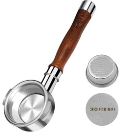 KOFIKOFI Espresso Naked Bottomless Portafilter 58mm, Walnut Handle 2 Ears with Puck Screen and Stainless Steel Filter Basket, Fits E61, Flair 58, ECM, Rocket, Sanremo, Synesso, Slayer, VBM