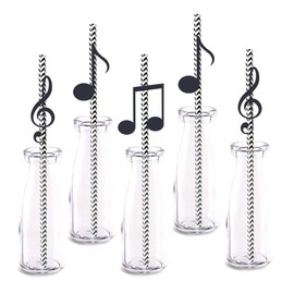 Music Notes straw Decor, 24-Pack Musical Baby Shower Birthday Party Supply Decorations, Paper Decorative Straws