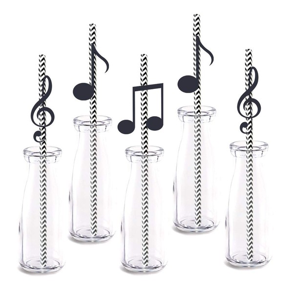 Music Notes straw Decor, 24-Pack Musical Baby Shower Birthday Party Supply Decorations, Paper Decorative Straws
