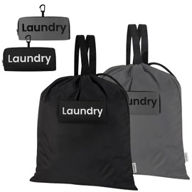 Daily Treasures 2 Pack 59*45CM Travel Laundry Bag, Washable Laundry Bag with 2 Compartment Pockets,Thicker Handle Straps Dirty Clothes Bag, Reusable Large Laundry Bags for Gym Beach Basket Camp Home