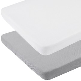 Muslin Bassinet Sheets 35" X 20" Compatiable with AMKE 3 in 1 Bassinets, MiClassic, Uiuwoo, Foalom, YADAQE, Milliard and TCBunny Bassinet, 100% Cotton Soft Breathable 2 Pack, White and Grey