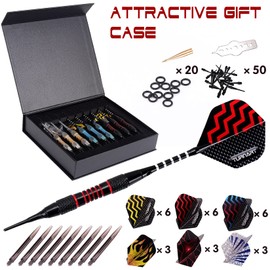 Darts Plastic Tip - Professional Soft Tip Darts Set for Electronic Dartboard 9 Pcs 18 Grams with 50 Extra Tips 9 Shafts 27 Flights Tool Kit Flight Protectors and Gift Case (Blue)