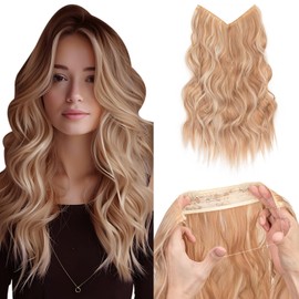 TESS Secret Wire Hair Extension Wavy Invisible One Piece Synthetic Hair Extensions Curly Full Thick Long Adjustable Hairpieces for Women (Dark Blond With Bleach Blond, 20 Inch)