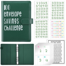 Aliceset 100 Envelope Savings Challenge Binder, Easy and Fun Way to Save 5, 050, Budget Binder Savings Challenge Book with Cash Envelopes for Budgeting Planner Saving Money (Dark Green)