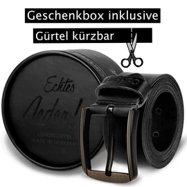 Cartvelli Men's Genuine Leather Belt, Black, 40 mm, Made in Germany, Gift Box, Men's Belt Buckle Matte Black, caviar black