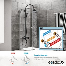 gotonovo Bathroom Classic Exposed Shower Faucet Wall Mount Shower System 8 Inch Luxurious Rainfall Shower Head Set with Tub Spout and Handheld Spray Double Cross Handles Matte Black