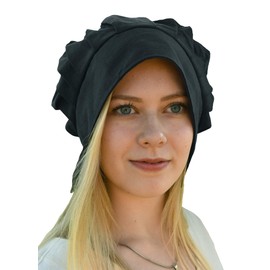 Battle-Merchant Medieval Cap with Pleats for Women – Women's Cap – Medieval Cap – Headpiece (Black)