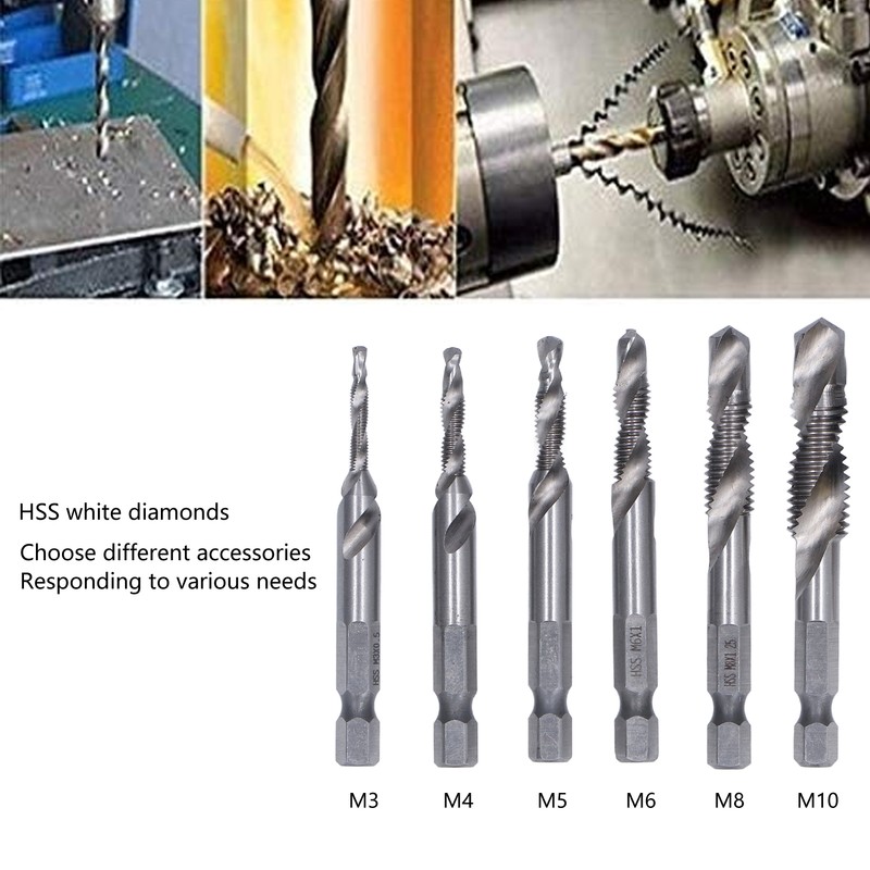 7Pcs/Set Spiral Combination Tap High Speed Steel 1/4in Hex Shank