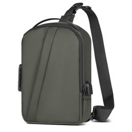 Geestock Men's Crossbody Sling Bag with Anti-Theft Password Lock, Waterproof Sling Backpack with USB Charging Port, PU Leather Chest Bag Casual Shoulder Bag (Green)