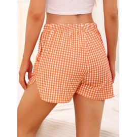 Wikoan Women Shorts, Super Soft Boxer Lounge Shorts Cute Plaid Print Pyjamas Bottoms with Pockets Drawstring,Orange,XXL