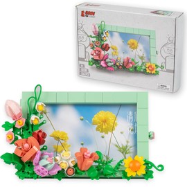 Game of Bricks 336 Pieces Picture Frame Building Blocks Toy, Plastic Brick Ornament with Flower, Garden Set for Adults and Children, Home Decoration, Botanical Collection, for Wife or Husband