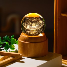 Arikyrist 6cm K9 Solar System Crystal Ball with LED Rotatable Base Planets Space Model Glass Sphere Ornament Gifts for Astronomy Men