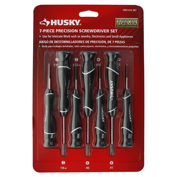 Husky 67123H 7-Piece Precision Screwdriving Set for Jewelry and Electronics w/ Swiveling End Cap and Ergonomic Composite Handles