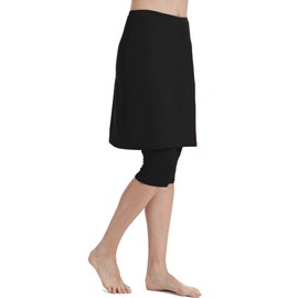Akaeys Women's Swim Skirt with Attached Capri Leggings Sun Protection Athletic Sports Swimwear Bottom Black