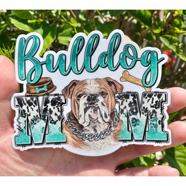 WickedGoodz English Bulldog Mom Vinyl Decal - Drawn Dog Breed Bumper Sticker - for Laptops Tumblers Windows Cars Trucks Walls