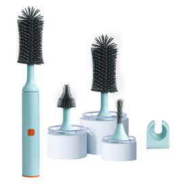 winforhour cepillo para polvo de limpieza eléctrico con juego de limpiador de botellas eléctrico y cepillo para polvo de popote, apto para cepillo para polvo de cocina y cepillo para polvo de biberón. Regalo perfecto para madre, (azul)