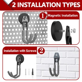 3-H Heavy Duty Magnet Garage Hooks 4 Pack, J Shape Strong Magnetic Hooks for Hanging Cordless Power Drill, Utility Magnetic Tool Holder for Metal Cabinet, Steel Pegboard, Toolbox, Garage(Grey)