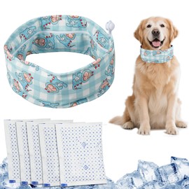 Dog Cooling Bandana Collar with 5 Recyclable Ice Packs Collar Cooling Pet Scarf for Dogs Adjustable Ice Chill Out Collars Scarf Neck Cooler Wrap for Summer Cat Small Medium Large Dogs(Blue Dinosaur)