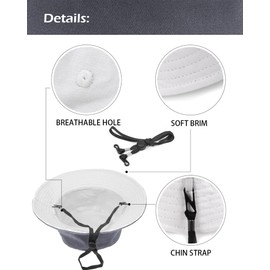 Zylioo XL/XXL Fishing Hat 3XL Fishing Hat for Large Head, UPF50+ Reversible Bucket Hats, Double-Sided UV Protection Sun Hat with Wide Brim, Grey-white (XL-XXL/62 cm)