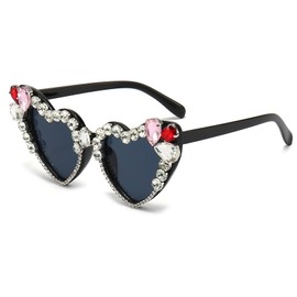 YAMEIZE Trendy Rhinestone Love Heart Sunglasses - for Women Men Retro Heart Shaped Diomand Glasses Vintage Coloful Funny Party Outdoor