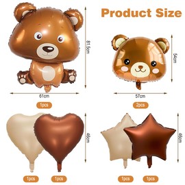 Pack of 7 Baby Bear Foil Balloons, XXL Cute Aluminium Foil Bear Head Balloons, Bear Shaped Balloons, Bear Brown Helium Balloons for Animal Themed Birthday Party Baby Shower Boys Girls Decoration
