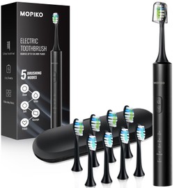 MOPIKO Sonic Electric Toothbrush for Adults - 5 Modes Power Sonic Rechargeable Black Electric Toothbrush with 8 Brush Heads