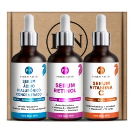PUREZA NATUR Kit Serum facial Acido Hialurónico, Vitamina C y Retinol anti edad | Paquete completo de serum para el cuidado de la piel, hidratación y rejuvenecimiento con 3 sueros skincare