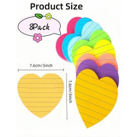 Bepisof 24pack 720Pcs Heart Shape Sticky Notes, Cute Memo Pads Colorful Sticking Power Bright Colorful Notepads, 3x3 Inch Sticky Notes for Office School(8 Colors)