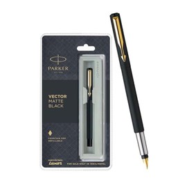 Parker Vector GT Matte Black Fountain Pen, Blue Ink Pen
