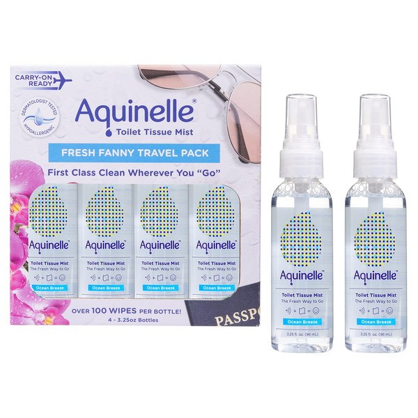 Aquinelle Toilet Tissue Mist - Value Pack of 4 Convenient 3.25oz Bottles - Non-Clogging Alternative to Flushable Wipes - Simply Spray On ANY Folded Toilet Paper