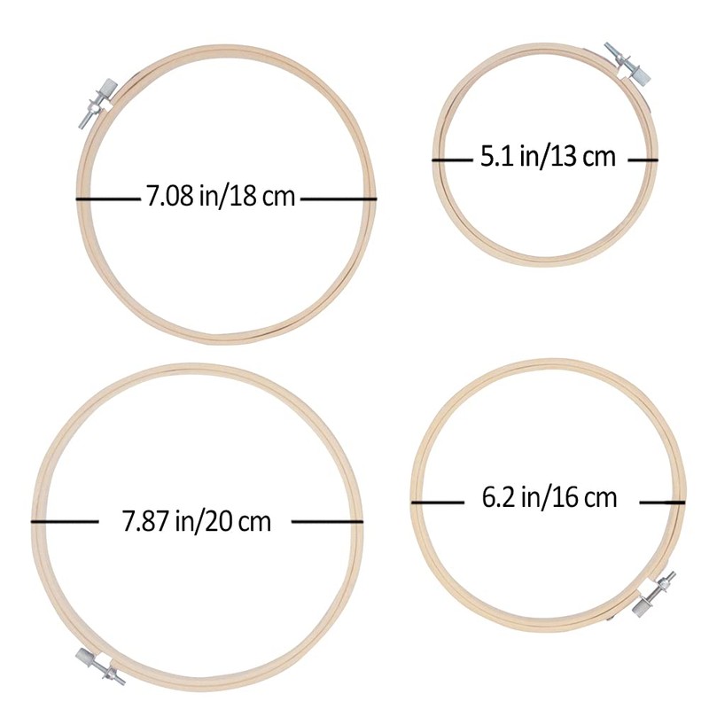 4Pcs 4 Sizes Round Bamboo Embroidery Hoop Circle Cross Stitch