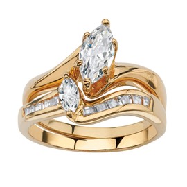 PalmBeach Yellow Gold-Plated Marquise Cut Cubic Zirconia Bridal Ring Set Sizes 5-12 Size 8