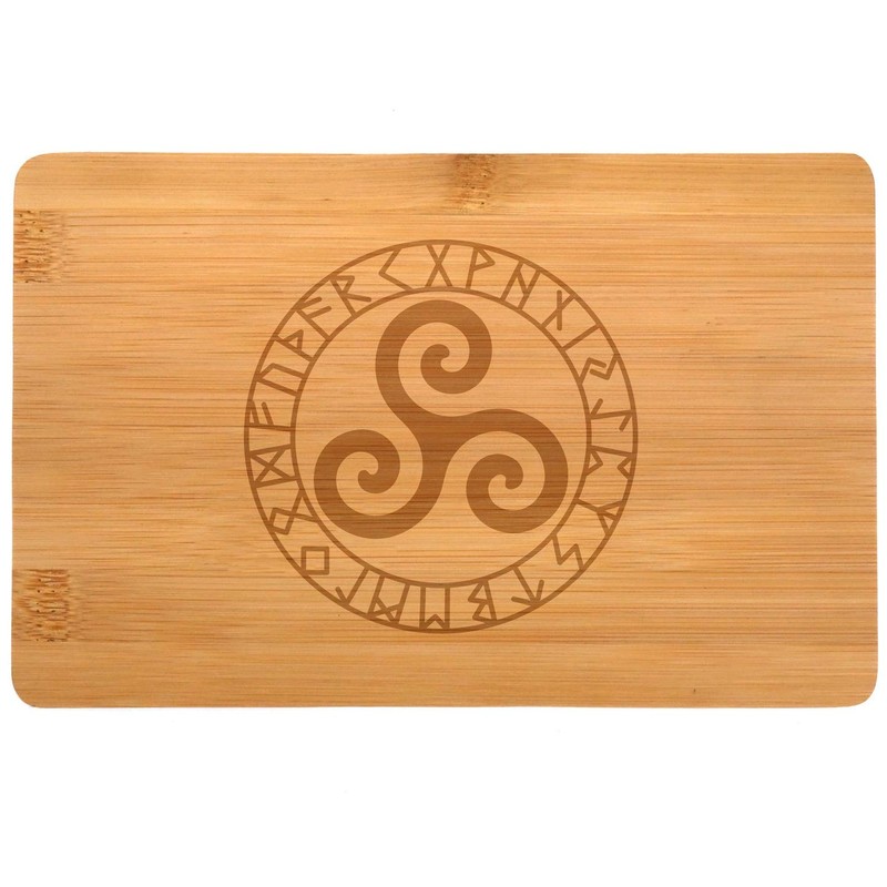 Samunshi® Wooden Board with Engraving Triskele Runes Made of Bamboo