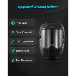 MANUSAGE Panoramic View Welding Helmet Auto Darkening, Welding Hood with 4 Arc Sensor Solar Power, True Color Shade 5-8 and 9-13 Idear for TIG MIG ARC, Adjustable Delay and Sense (E980S)