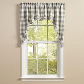 Park Designs Buffalo Check Ruffled Dove Swags 72" x 36"