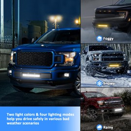 Wsays 22 inch 120W LED Amber/White Strobe Dual Rows Straight Light Bar with Custom 1-Lead Wiring Harness Kit & Front Hidden Bumper Mounting Brackets Compatible with Dodge Ram 2500 3500 2003-2019