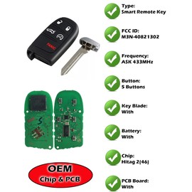 Keyless Entry Remote Key Fob, Alliskeys 5-Button Proximity Smart Key Fit for Chrysler 300 2011-2018 M3N-40821302, Black