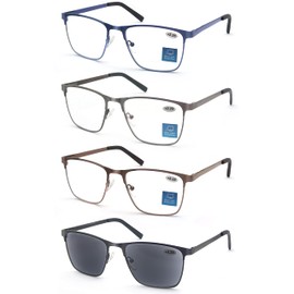 HEEYYOK 4-Pack Blue Light Blocking Reading Glasses Men Stylish Metal Frame Readers,Comfort Anti Glare UV Filter Eyeglasses
