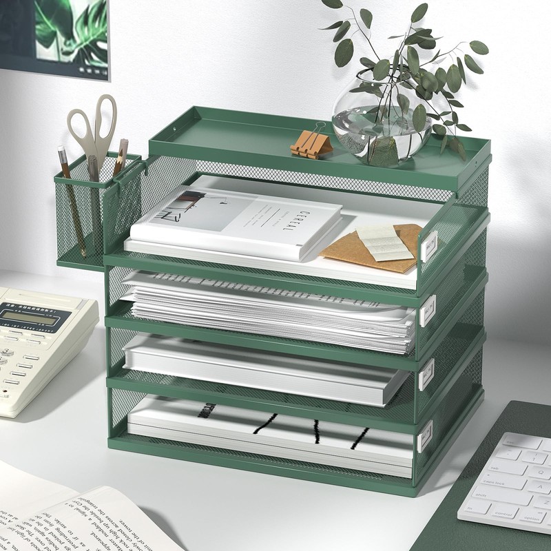 FANXIYQ Metal Stackable Letter Trays, 4-Tier Desk Organizer & Paper