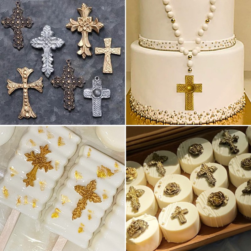 zYoung 4 Pcs Small Chocolate Molds Baptism Cake Decorations Cross