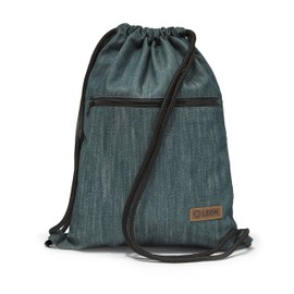 By Bers Leon Gym Bag, Large Zip Outer Pocket, Inner Pockets, Inner Pockets, Inner Pockets, Backpack Bag, Women's Men's Hipster Bag, Vegan Leather Gym Bag, Draw String, Denim green zip, Gym bag