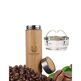 Bamboo Hot Tea Travel Tumbler with Strainer Infuser, Loose Leaf Tea Bottle - 16 oz Vacuum Insulated Stainless Steel Thermos/Coffee Travel Bottle/Hot and Cold Water/Leak Proof/Gift Ready