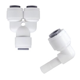 Qrity Pushfit Connector, Pushfit Straight Connector for Water Pipe, 1/4" Elbow Tube Quick Connector + 1/4" Y Quick Connect Adapter, One Each