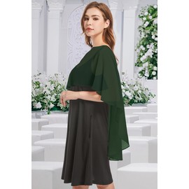 Womens Capelets Shawls and Wraps for Evening Dresses Chiffon Wedding Cape Shrugs, Dark Green