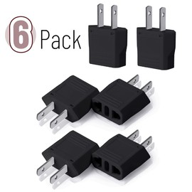 Bates- Europe to US Plug Adapter, 6 Pack, Black, European to US Plug Adapter, EU to US Plug Adapter, Adapter Europe to USA, UK to US Plug Adapter, European to American Plug Adapter