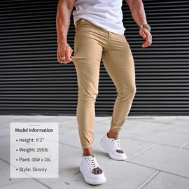 GINGTTO Mens Slim Khaki Dress Jogger Pants Skinny Chino Joggers for Men Beige 32