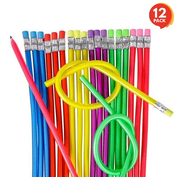 ArtCreativity 13 Inch Flexible Bendy Pencils for Kids - 12 Pack - Fun and Functional Long Bendable Writing Pencils - Birthday Party Favor, Goodie Bag Fillers, Classroom Gifts, Back to School Supplies