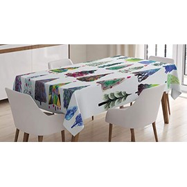 ABAKUHAUS Christmas Tablecloth, Watercolor Fir Trees, Dining Room Kitchen Rectangular Table Cover, 54 W X 94 L, Multicolor